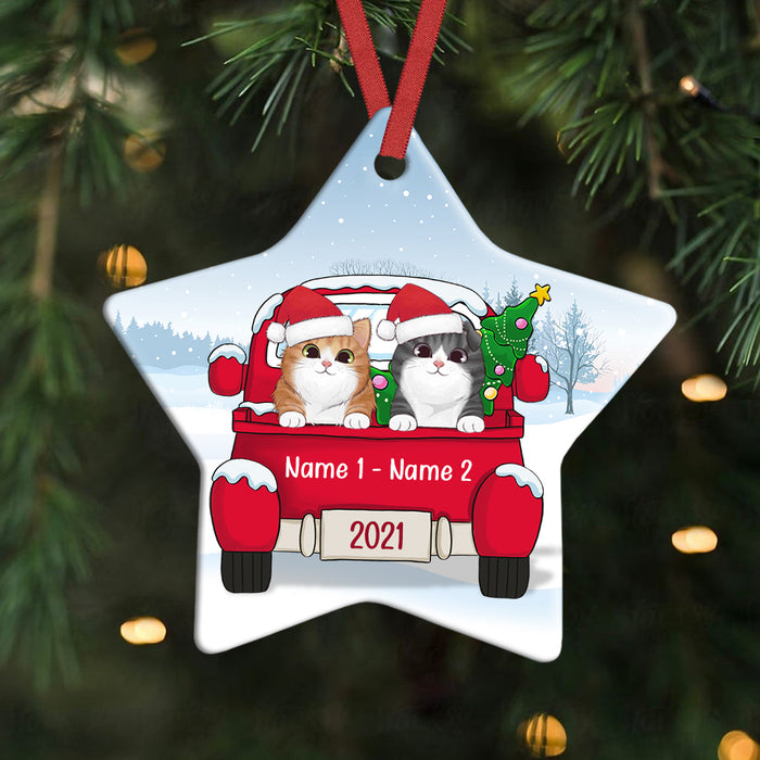 Personalized Cat Christmas Red Truck Star Ornament AG262 81O34 1