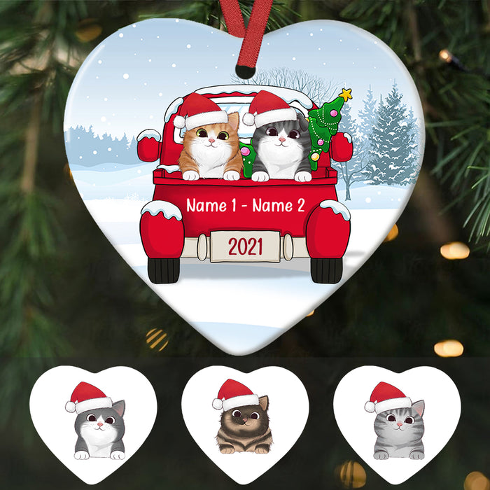 Personalized Cat Christmas Red Truck Heart Ornament AG265 81O34 1