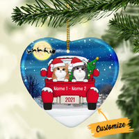 Personalized Cat Christmas Red Truck Heart Ornament AG265 81O34 thumb 1