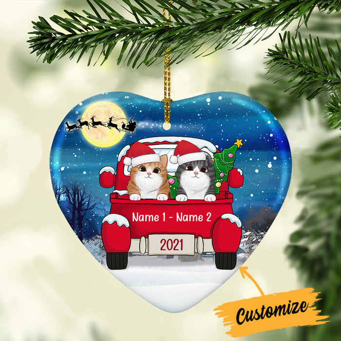 Personalized Cat Christmas Red Truck Heart Ornament AG265 81O34 1