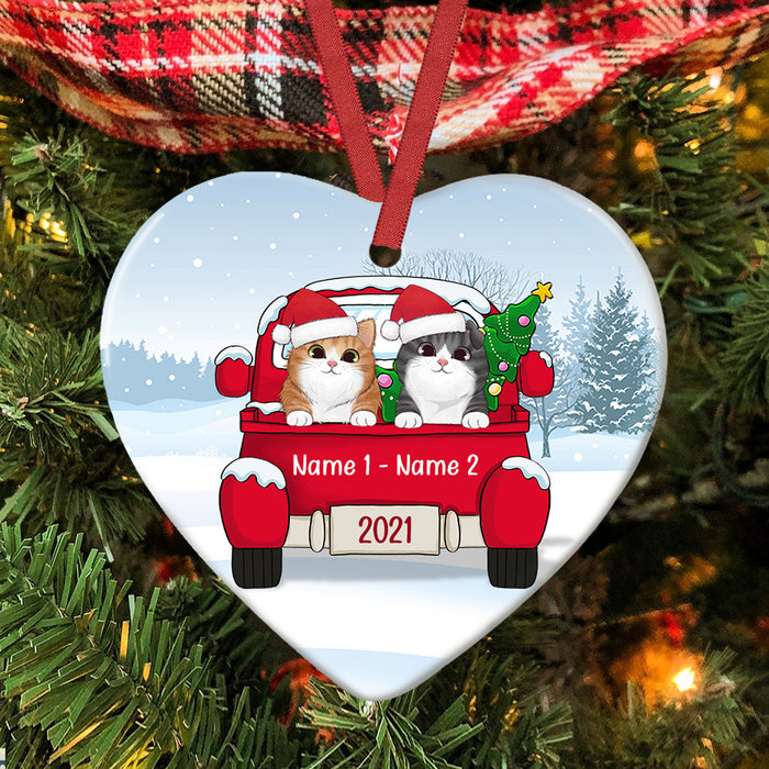Personalized Cat Christmas Red Truck Heart Ornament AG265 81O34 1