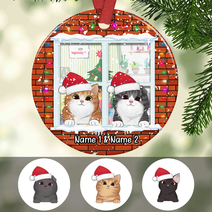 Personalized Meowy Christmas Cat At Window Circle Ornament AG307 24O34 1