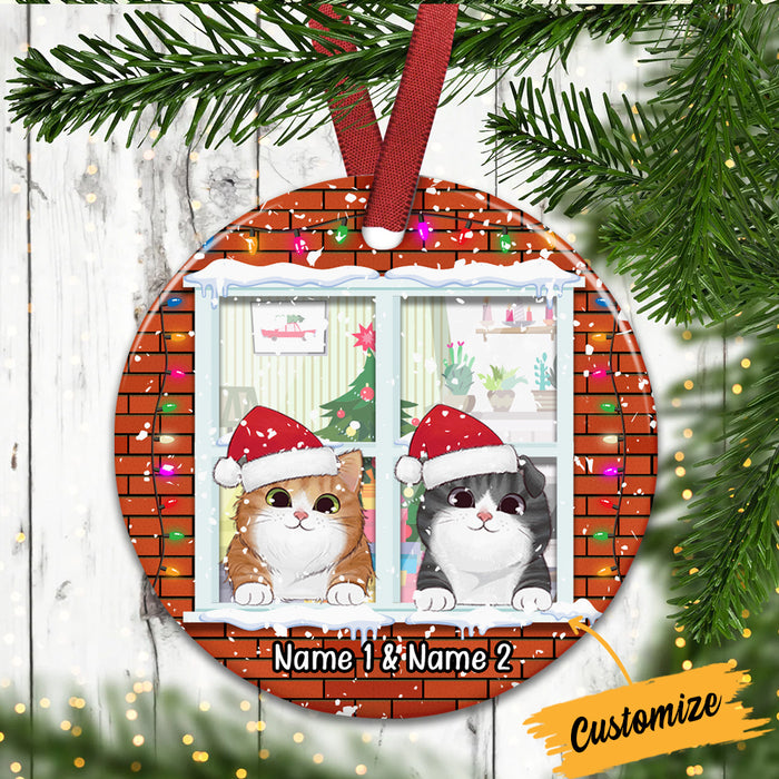 Personalized Meowy Christmas Cat At Window Circle Ornament AG307 24O34 1