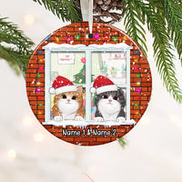 Personalized Meowy Christmas Cat At Window Circle Ornament AG307 24O34 thumb 1