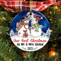 Personalized Christmas Snowman Couple Circle Ornament AG267 24O57 thumb 1
