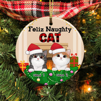 Personalized Feliz Naughty Cat Christmas Circle Ornament AG302 23O58 thumb 1