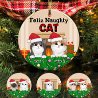 Personalized Feliz Naughty Cat Christmas Circle Ornament AG302 23O58 thumb 1