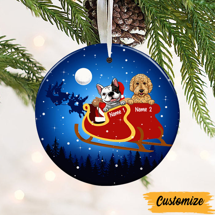 Personalized Dog Christmas Santa Sleigh Circle Ornament AG303 85O47 1