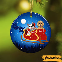 Personalized Dog Christmas Santa Sleigh Circle Ornament AG303 85O47 thumb 1