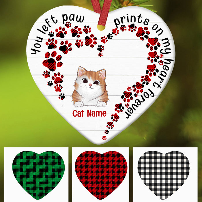 Personalized Cat Paw Prints On My Heart Memo Christmas Heart Ornament AG302 23O34 1