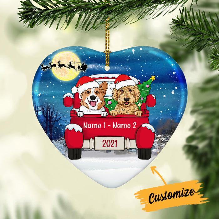 Personalized Dog Christmas Red Truck Heart Ornament AG313 81O34 1