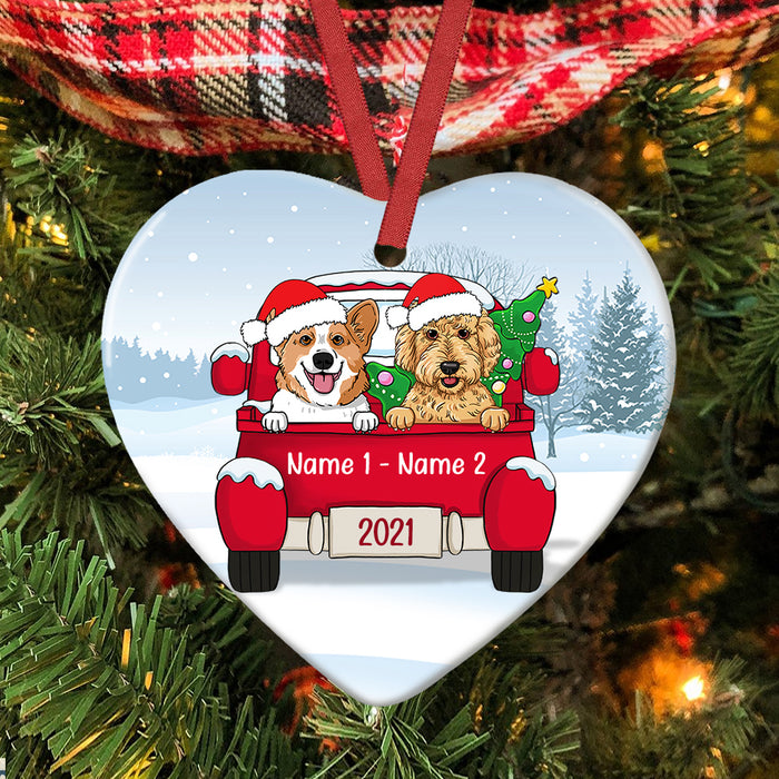 Personalized Dog Christmas Red Truck Heart Ornament AG313 81O34 1