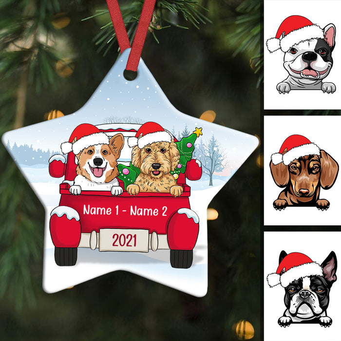 Personalized Dog Christmas Red Truck Star Ornament AG313 81O34 1
