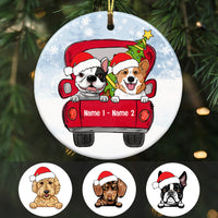 Personalized Dog Red Truck Christmas Circle Ornament AG316 81O34 thumb 1