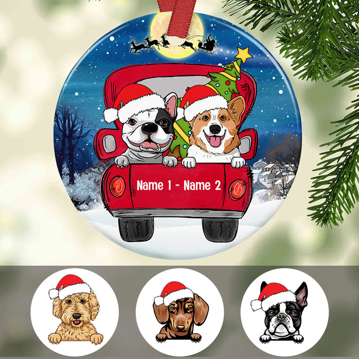 Personalized Dog Red Truck Christmas Circle Ornament AG316 81O34 1