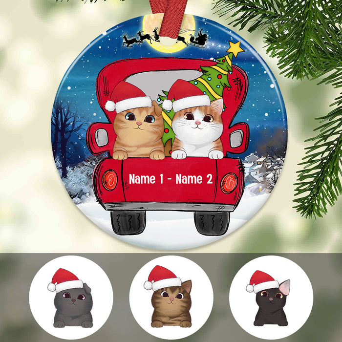 Personalized Cat Red Truck Christmas Circle Ornament AG317 81O34 1