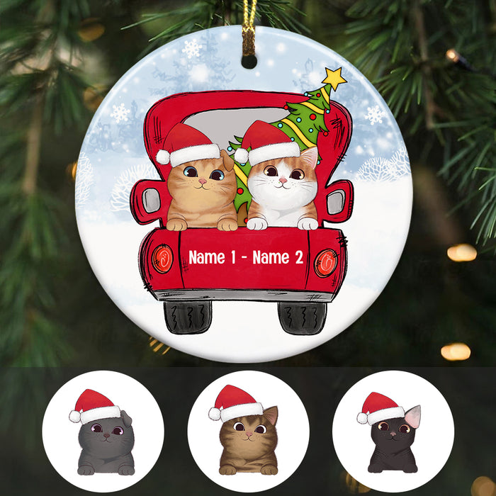 Personalized Cat Red Truck Christmas Circle Ornament AG317 81O34 1