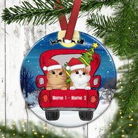 Personalized Cat Red Truck Christmas Circle Ornament AG317 81O34 thumb 1