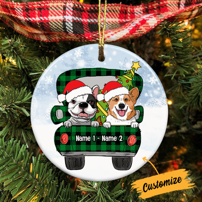 Personalized Dog Red Truck Christmas Pattern Circle Ornament AG315 81O34 1