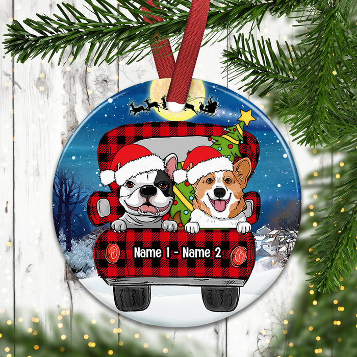 Personalized Dog Red Truck Christmas Pattern Circle Ornament AG315 81O34 1