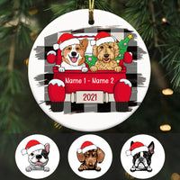 Personalized Dog Red Truck Plaid Circle Ornament AG314 81O34 thumb 1