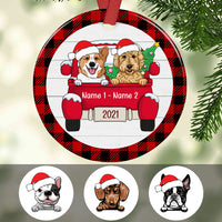 Personalized Dog Red Truck Plaid Circle Ornament AG314 81O34 thumb 1