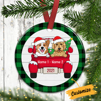 Personalized Dog Red Truck Plaid Circle Ornament AG314 81O34 thumb 1