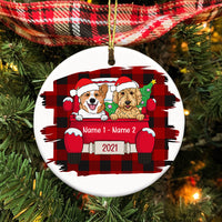 Personalized Dog Red Truck Plaid Circle Ornament AG314 81O34 thumb 1