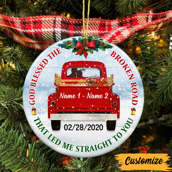Personalized Love Couple Red Truck Christmas Circle Ornament SB41 87O47 1