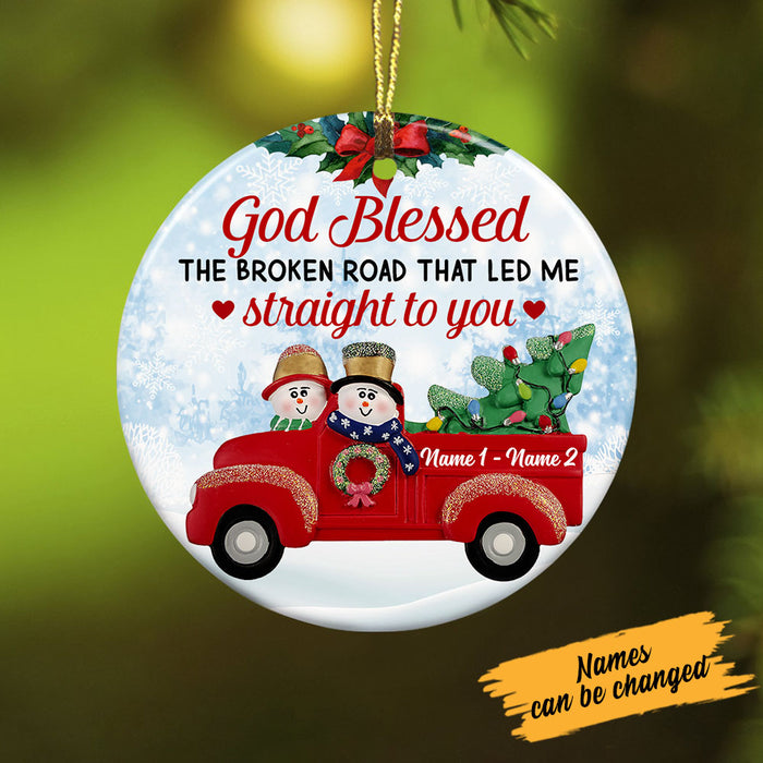 Personalized Couple Red Truck Christmas Circle Ornament SB42 87O53 1