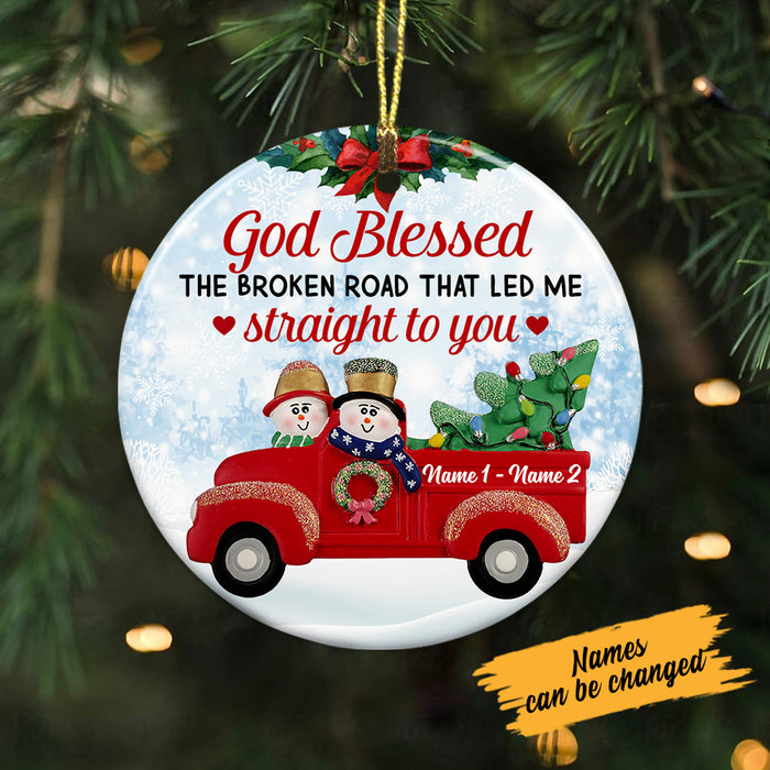 Personalized Couple Red Truck Christmas Circle Ornament SB42 87O53 1