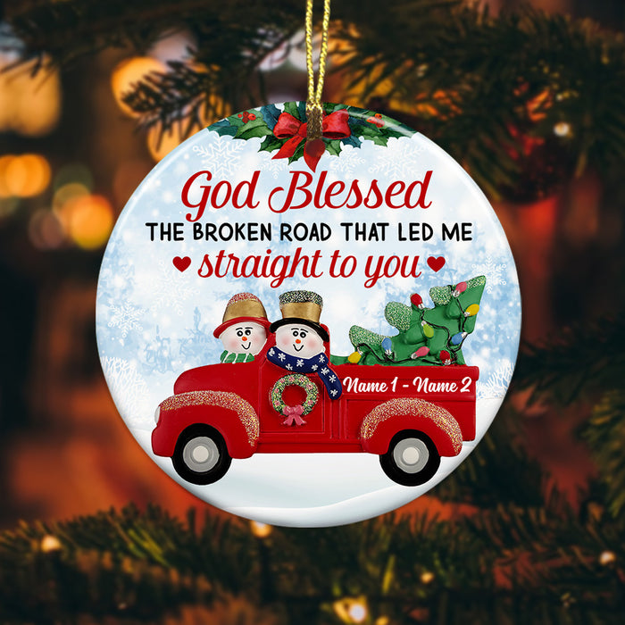 Personalized Couple Red Truck Christmas Circle Ornament SB42 87O53 1