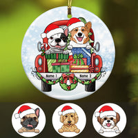 Personalized Dog Christmas Red Truck Circle Ornament SB32 24O53 thumb 1