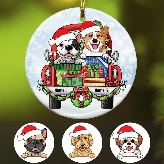 Personalized Dog Christmas Red Truck Circle Ornament SB32 24O53 1