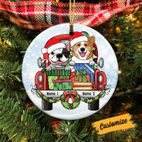 Personalized Dog Christmas Red Truck Circle Ornament SB32 24O53 thumb 1