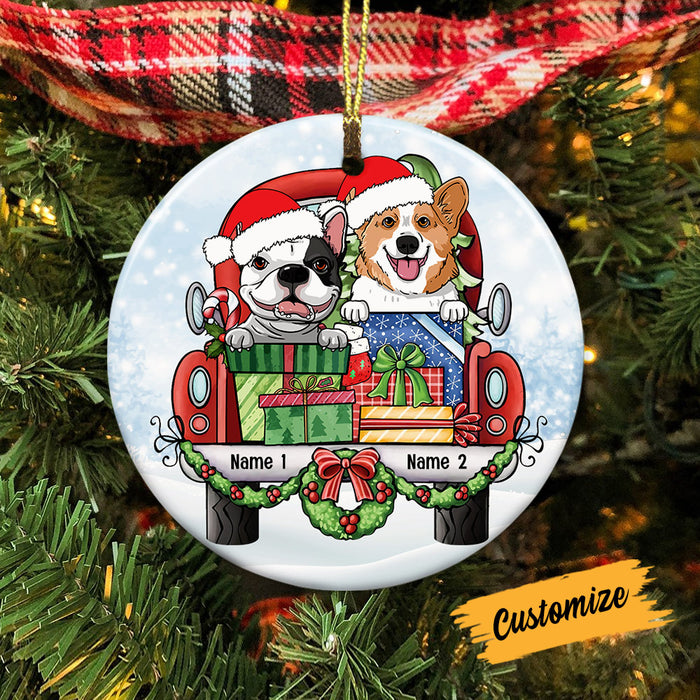 Personalized Dog Christmas Red Truck Circle Ornament SB32 24O53 1