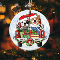Personalized Dog Christmas Red Truck Circle Ornament SB32 24O53 thumb 1