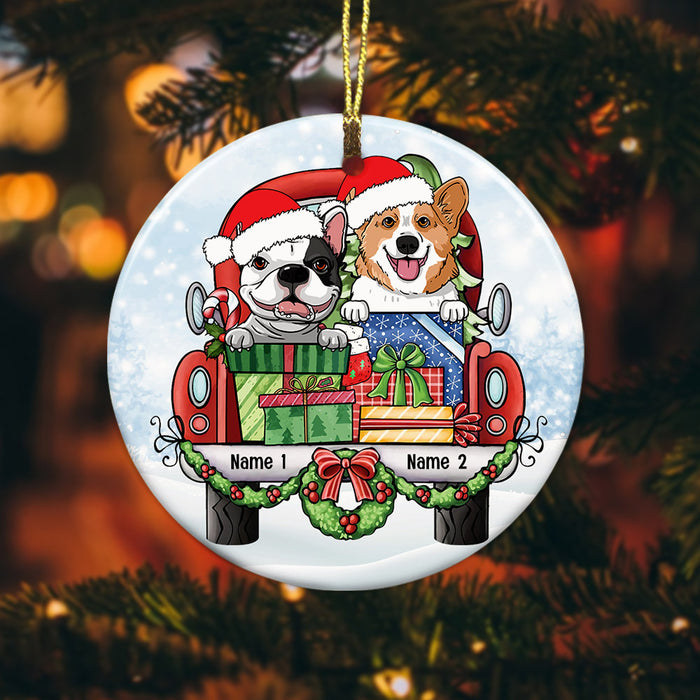 Personalized Dog Christmas Red Truck Circle Ornament SB32 24O53 1
