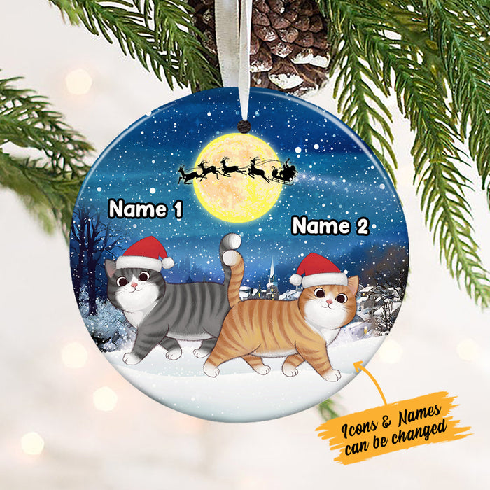 Personalized Cat Walking Christmas Circle Ornament SB43 87O36 1