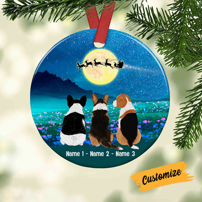 Personalized Dog Watching Santa Circle Ornament SB33 81O53 1