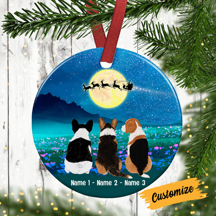 Personalized Dog Watching Santa Circle Ornament SB33 81O53 1