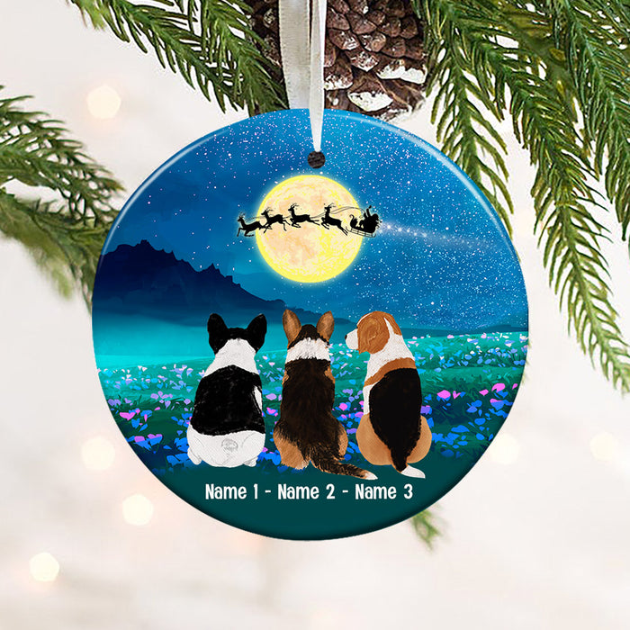 Personalized Dog Watching Santa Circle Ornament SB33 81O53 1