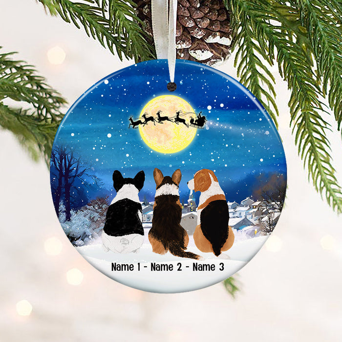 Personalized Dog Watching Santa Circle Ornament SB33 81O53 1