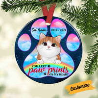 Personalized Cat Memo Paw Prints Circle Ornament SB72 26O53 thumb 1