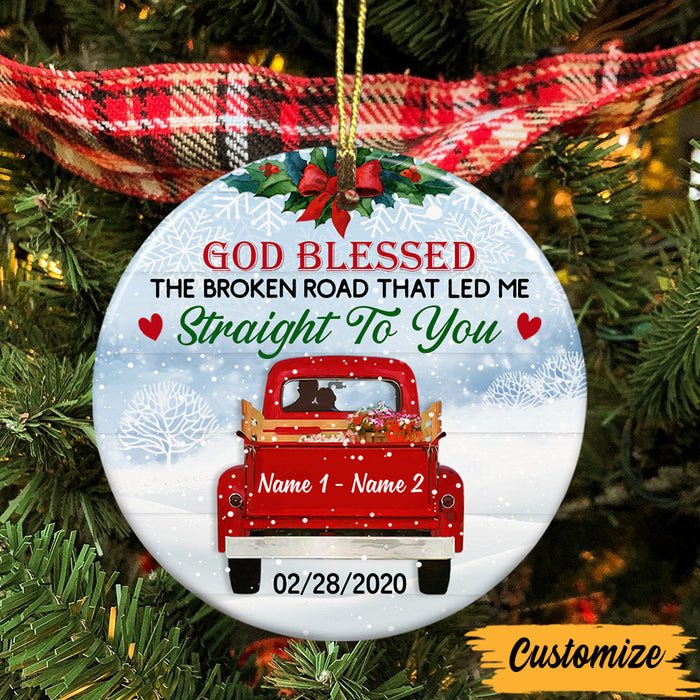 Personalized Love Couple Red Truck Christmas Circle Ornament SB62 87O47 1