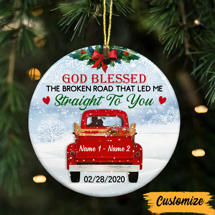 Personalized Love Couple Red Truck Christmas Circle Ornament SB62 87O47 1