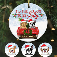 Personalized Dog Red Truck Jolly Christmas Circle Ornament SB63 87O58 thumb 1