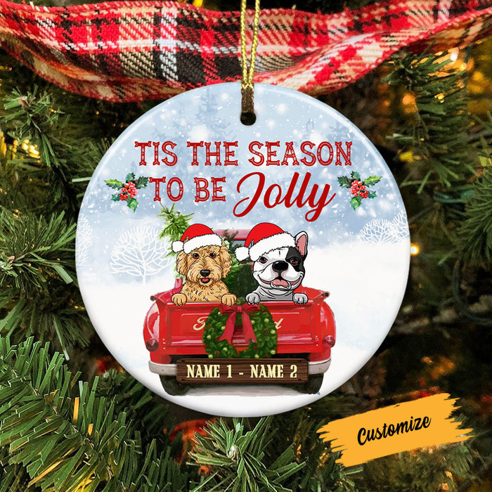 Personalized Dog Red Truck Jolly Christmas Circle Ornament SB63 87O58 1
