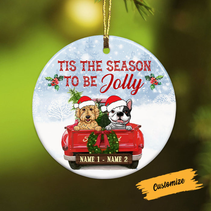 Personalized Dog Red Truck Jolly Christmas Circle Ornament SB63 87O58 1