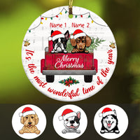 Personalized Dog Red Truck Christmas Circle Ornament SB64 87O34 thumb 1